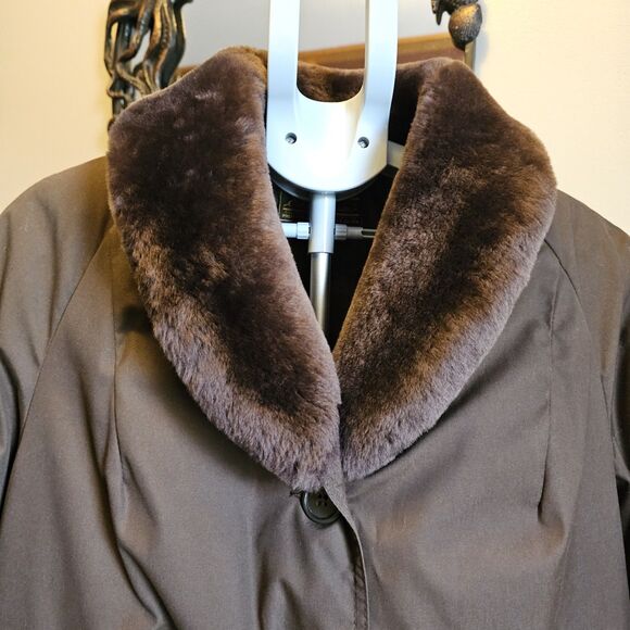 Vintage Eddie Bauer Goose Down Puffer Jacket Black Label Faux Fur Womens L XL - Picture 3 of 9